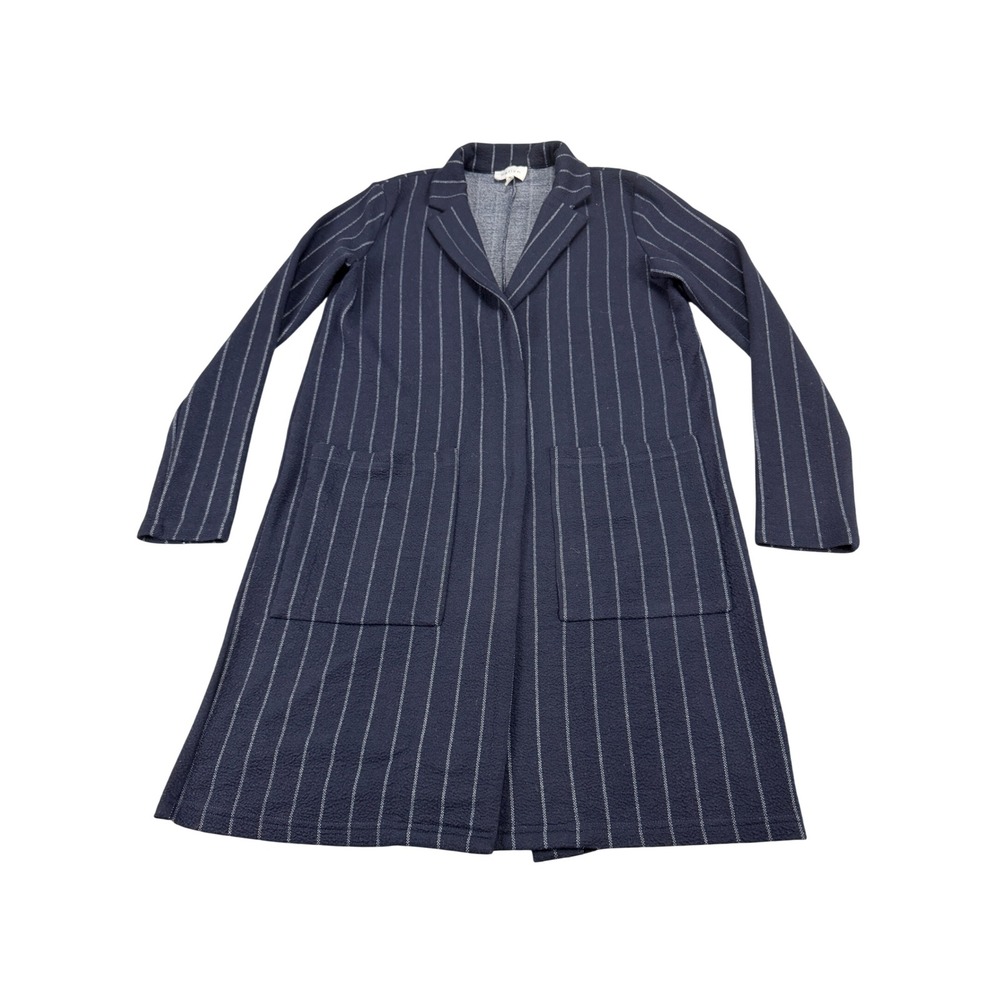 Harlyn Anthropologie Womens Navy Blue Pinstripe Longline Blazer Coat XS